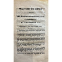 MINISERIO de estado y presidencia del consejo de ministros Mes de Septiembre de 1835. Reales órdenes y Reales Decretos.