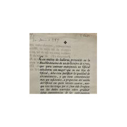 CON MOTIVO de hallarse prevenido en la Real Ordenanza de 30 de octubre de 1760, para contraer matrimonio….