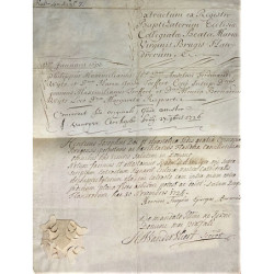 COPIA certificada de la fe de bautismo de Dª Mónica-Bernardina Wyts fechada el 27 de Abril de 1726 , firmada y sellada en lacre