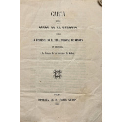 Carta del autor de la Memoria sobre la resistencia de la silla episcopal de Menorca, en respuesta a la defensa de los derechos d