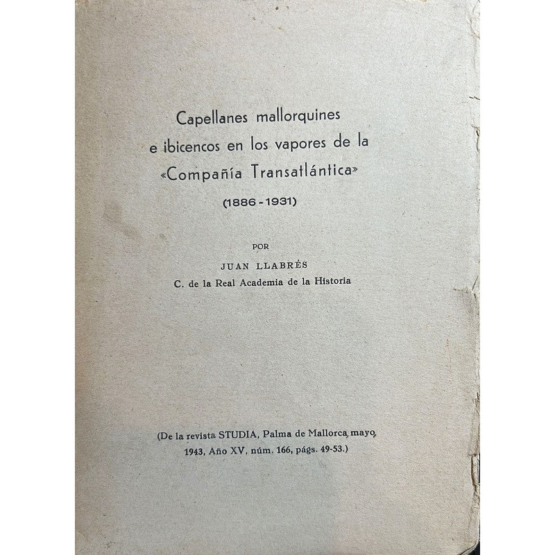 Capellanes mallorquines e ibéricos en los vapores de la Compañía Trasatlántica (1886-1931).