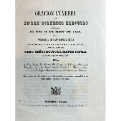 Oración fúnebre que en la solemnes exequias celebradas el día 10 de mayo de 1853, en la parroquia de Santa María de la Ciudadela