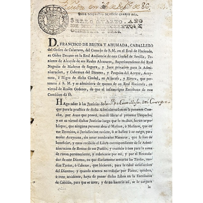 D. Francisco de Bruna y Ahumada, del Consejo de S. M. en el Real de Hacienda su Oidor Decano en la Real Audiencia de esta ciudad