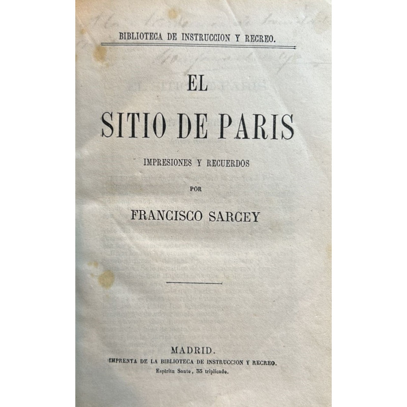 El sitio de Paris. Impresiones y recuerdos.