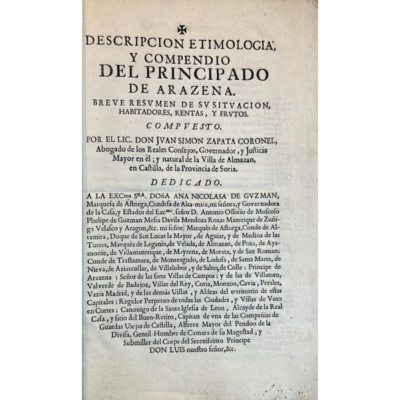 Mapa y descripción de Aracena y Aldeas de su principado. 1723