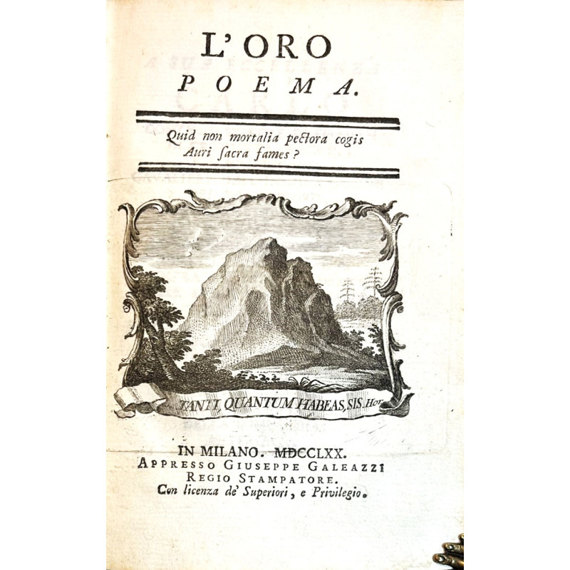 L'ORO, poema de Gaspar L. Cassola.  Milano, 1770