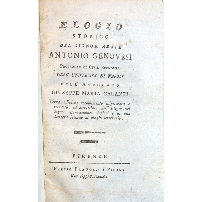 Elogio storico del Signor Abate Antonio Genovesi...  1781