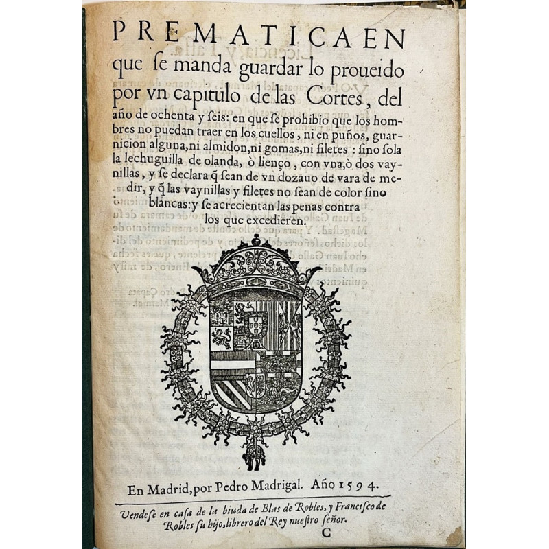 Premática sobre vestimenta de los hombres. 1594.