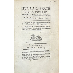 MIRABEAU. Sur la Liberté de la Presse, imité de l'anglois, de Milton. 1789