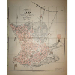 PLANO de Jaén facilitado y revisado por el Ayuntamiento. Escala, 1 : 4000. Comprobado y ampliado por el Topógrafo y Jefe de Esta