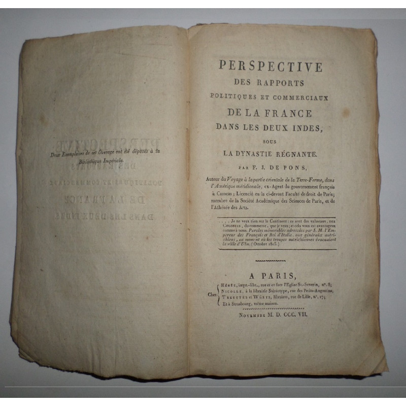 Perspective des rapports politiques et commerciaux de la France dans les deus Indes, sous la dynastie régnante.