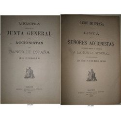 MEMORIA leída en la Junta General de Accionistas del banco de España los días 7 y 12 de Marzo de 1893 /-/ BANCO de España. Lista