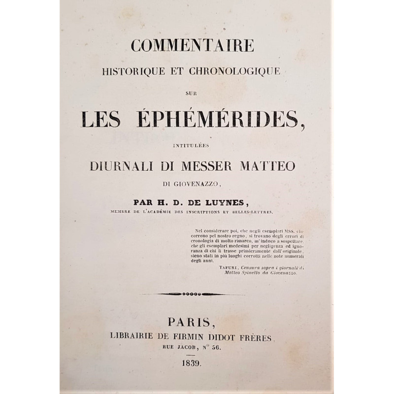 Commentaire historique et chronologique sur les Éphémérides, intitulées Diurnali di Messer Matteo di Giovenazzo.