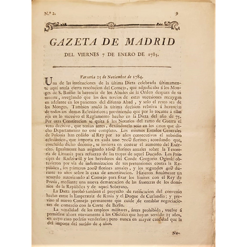 GAZETA de Madrid. 1785