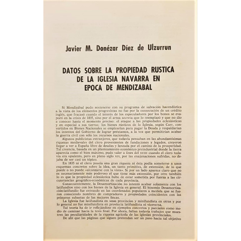 Datos sobre la propiedad rústica de la Iglesia Navarra en época de Mendizábal. (Separata).