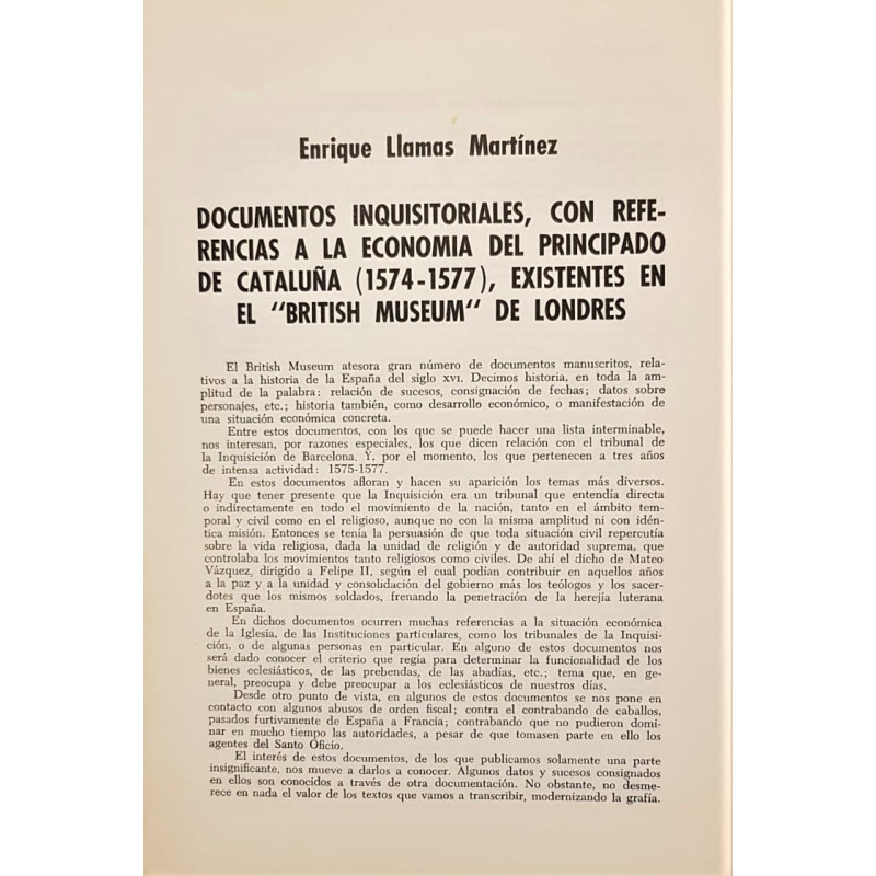 Documentos inquisitoriales, con referencias a la economía del principado de Cataluña (1574-1577), existentes en el “British Muse