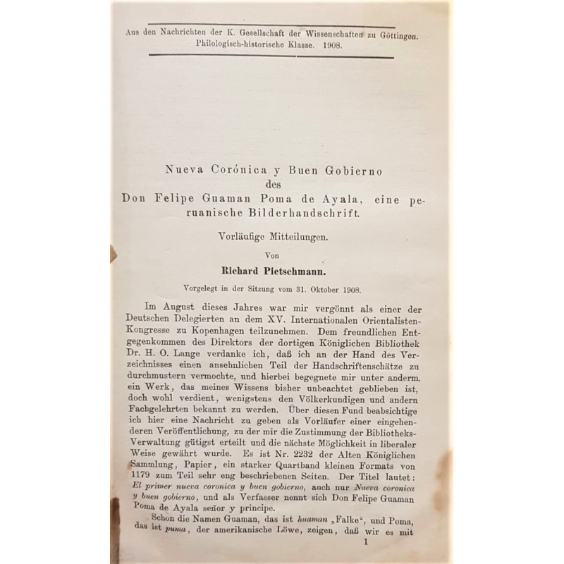 Nueva Corónica y buen gobierno des Don Felipe Guaman Poma de Ayala, eine peruanische Bilderhandschrift. Vorläufige Mitteilungen.